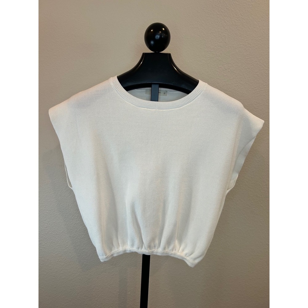Molly Green White Padded Shoulder Knit Sleeveless Top Elastic Hem M/L T7444-B